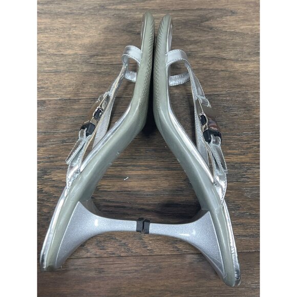 PRADA VINTAGE Y2K Silver Kitten Heel Strappy Buckle Accent Sz 37 US Sz 7 - Picture 7 of 11